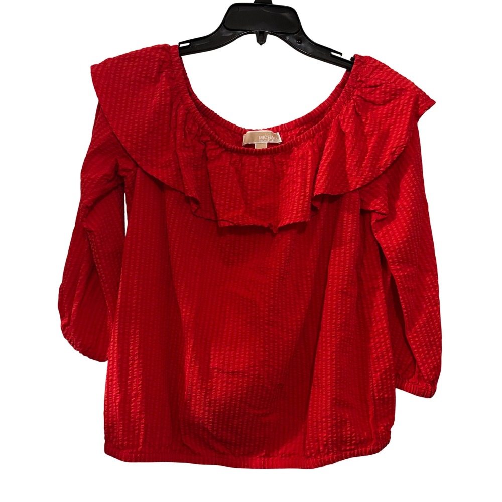 Michael Michael Kors Women's Off Shoulder Petite Medium Seer Sucker Blouse